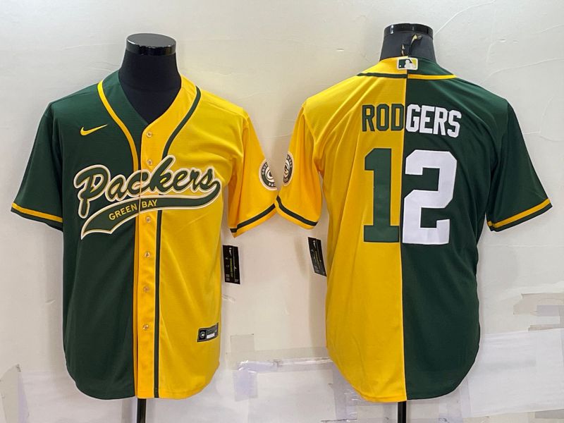 Men Green Bay Packers #12 Rodgers Green yellow 2022 Nike Co branded NFL Jerseys->women nfl jersey->Women Jersey